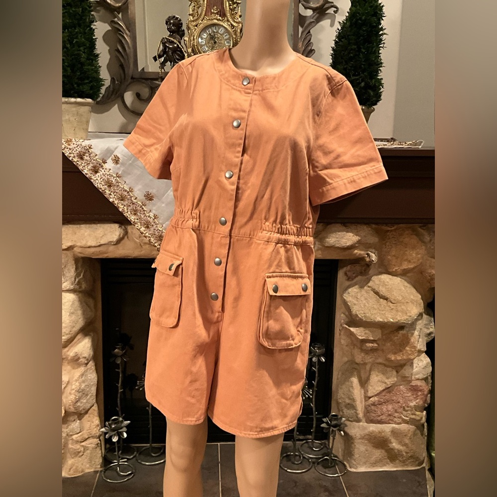 ASOS Denim Orange Button-Up Romper 12 - Picture 1 of 8